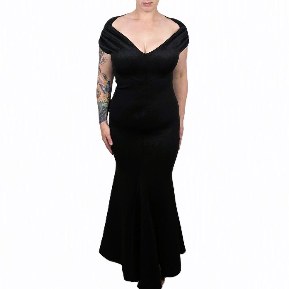 Med & XL Black Off-Shoulder Bodycon Formal Maxi Dress [TF048-Black]